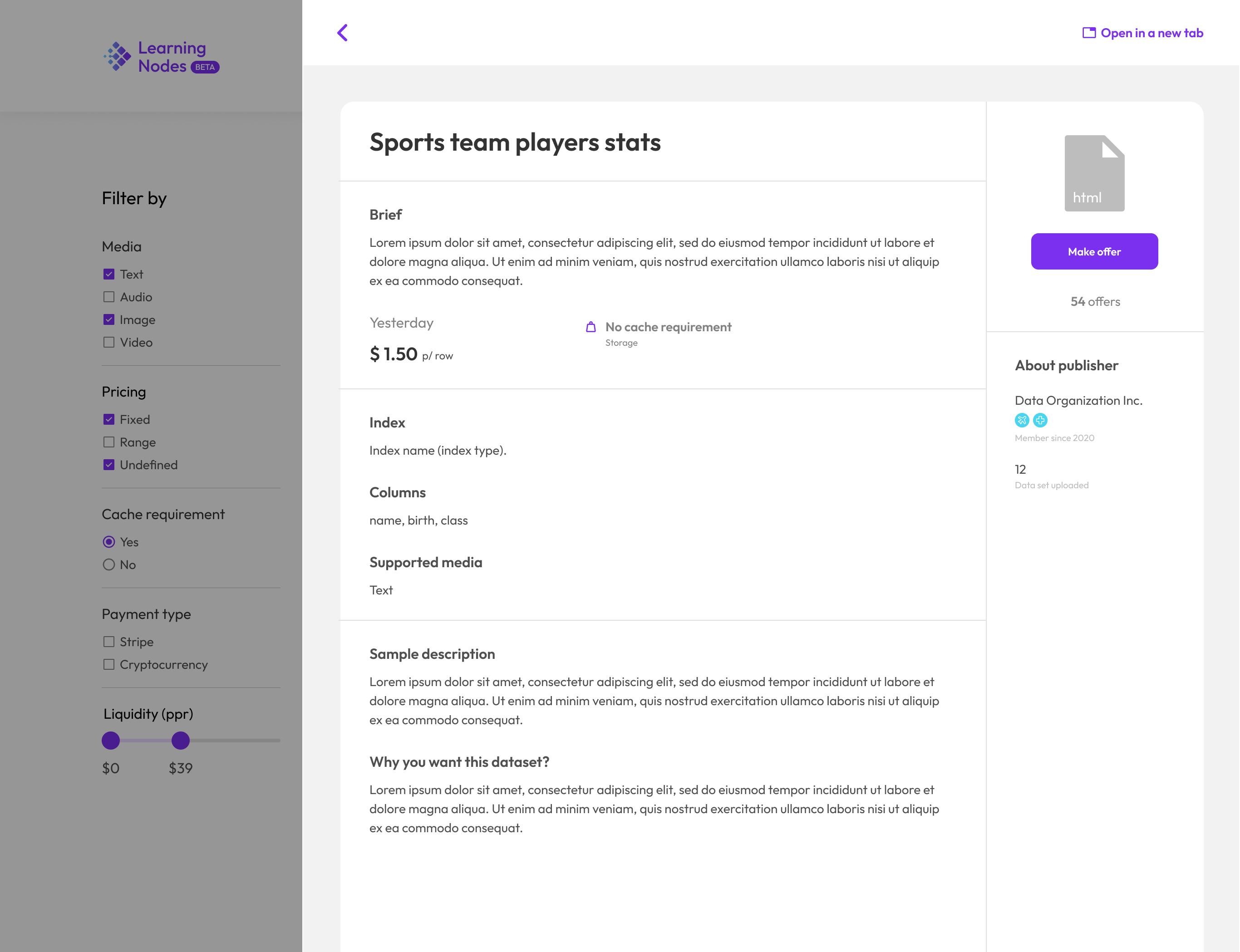 Upload/Link to your dataset as a bid